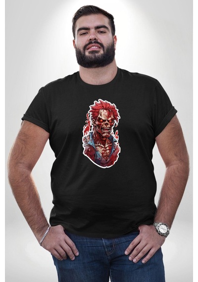 Angemiel Zombi Kırmızı The Walking Dead Siyah Büyük Beden Erkek Kadın Unisex Basic Ön Baskılı Tişört Siyah