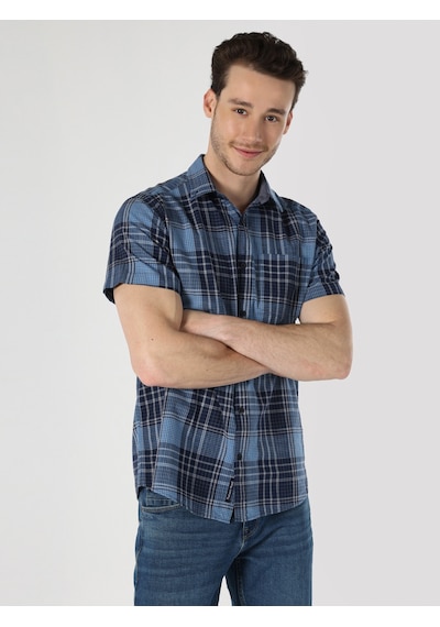 Colin's Regular Fit Çizgili Lacivert Erkek Kısa Kol Gömlek CL1063184_Q1.V1_NAV