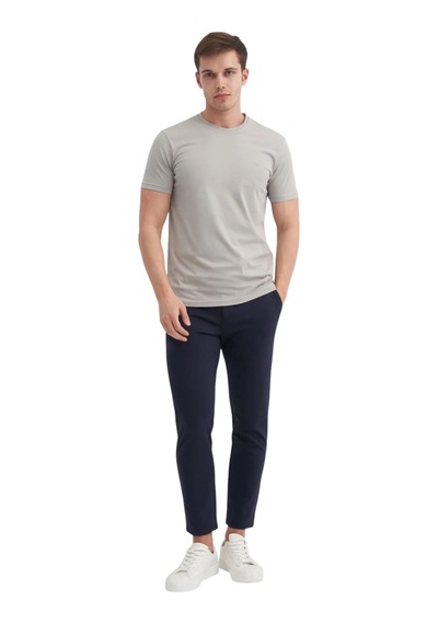 Cazador Erkek Slim Fit Bisiklet Yaka Pamuklu Düz Tişört 4623 Gri