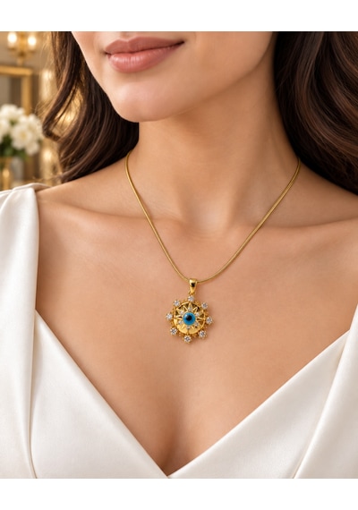 Aura Sun Eye Gold Güneş Ve Nazar Gözlü Kadın Kolye 316l Çelik Renkli