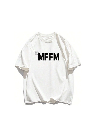 Unisex Beyaz Oversize Mffm Baskılı Örme T-shirt Beyaz