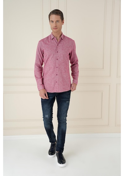 Efor Slim Fit Dokulu %100 Pamuk Bordo Gömlek G 1584 Bordo