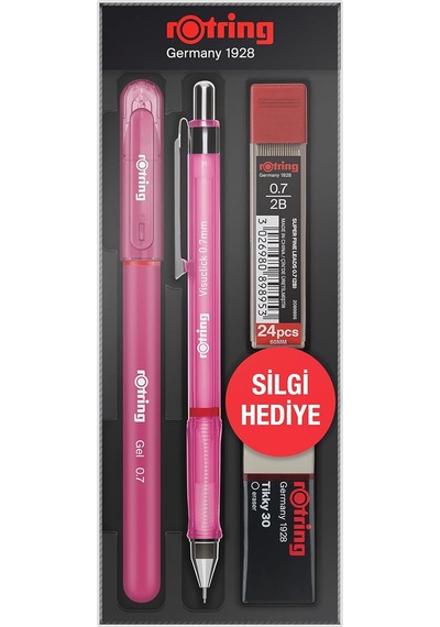 Visuclick Jel Okul Seti 0,7 Mm, Mekanik Kurşun Kalem, Uç Ve Silgi Seti, Pembe Çok Renkli