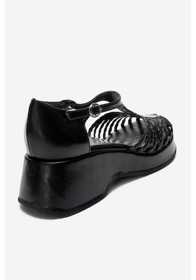 Luvishoes Barry Siyah Örgü Detaylı Kadın Dolgu Topuklu Sandalet Siyah