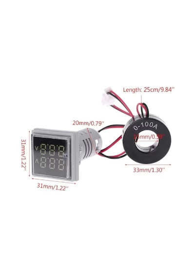 Ac 20-500v 100a Kare Dijital Voltmetre Ampermetre 220v Kırmızı Panel Montaj Led Gösterge Ekran Akım