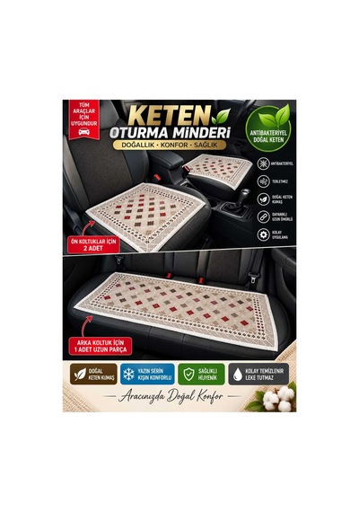 Araba Oto Koltuk Kılıfı Keten Örme 3 Parça Terletme Yapmaz Yıkanabilir Desen Değişkendir