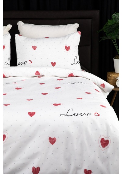 Royal Love Lastikli Çarşaflı Çift Kişilik Nevresim Takımı - Beyaz Beyaz