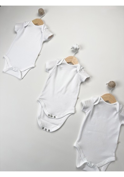 Sezgibaby Unisex, Bebek Kısa Kol % 100 Pamuk 3'lü Çıtçıtlı Body & Zıbın 0-3 Ay / 3-6 Ay / 6-9 Ay Beyaz
