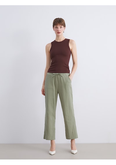 Lcw Comfort Haki Beli Lastikli Dokulu Kadın Pantolon