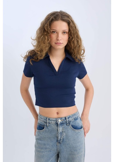 DeFacto Fitted Polo Yaka Basic Düz Fitilli Kaşkorse Kısa Kollu Tişört A0379AX25SMNV241