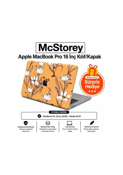 Macbook Pro 16 Kılıf Baskılı Sert Hard Case İnce Hafif Darbe Çizilme Koruma Mat Yüzey Uyumlu Macbook Pro A2141 2019 Sarı