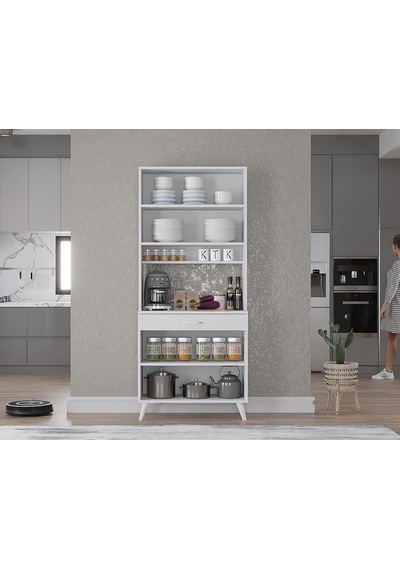 Loysen Kahve Köşesi Çok Amaçlı Dolap Kiler Mutfak Dolabı Beyaz 70 Cm Beyaz