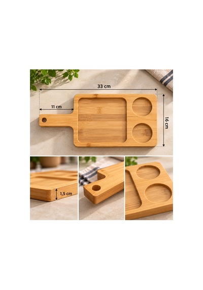 Bambu Sos Bölmeli Sunum Tahtası 33x16 Cm Patates Kızartması Ve Atıştırmalık Servis Bambu - 933607371 Bambu