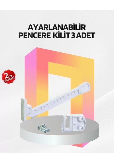 Cam Pencere Güvenlik Kilidi Açılma Sınırlayıcı Aparat 3 Adet Çok Renkli