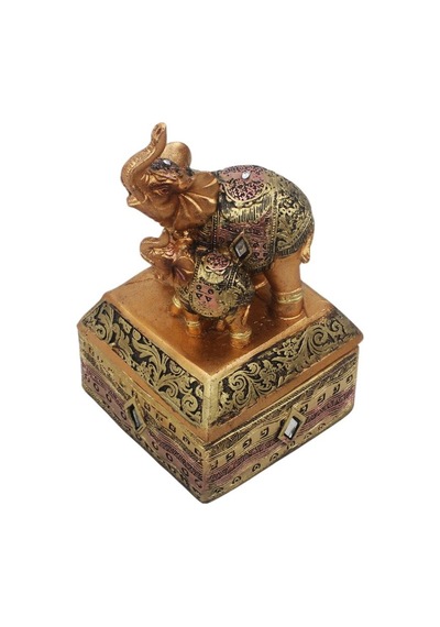 Feng Shui Şans Getiren Fil Biblo Mücevher Kutusu 14 Cm Dekoratif Ev Hediyesi Lüks Tasarım