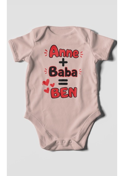Morivokids Anne Ve Babaya Özel Kısa Kollu Bebek Body %100 Pamuk Pastel Pembe
