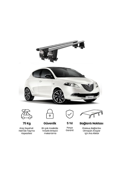 Royal Lancia Ypsilon 2010-2013 Uyumlu Gri Kilitli Ara Atkı Port Bagaj Tavan Barı