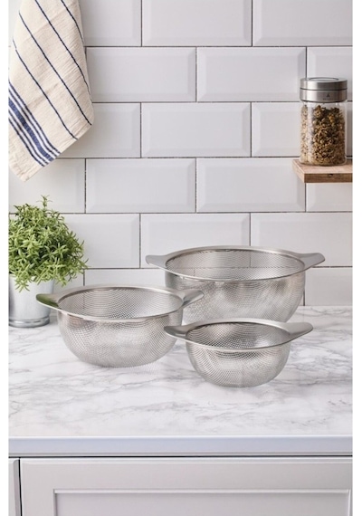 Aryıldız Çok Amaçlı Kulplu Paslanmaz Çelik Tel Süzgeç 3 Lü Set 18cm - 22cm - 26cm Gümüş - Gümüş