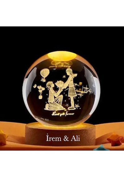 Kişiye Özel Romantik Led Işıklı 3d Kristal Küre Love You Forever Yazılı Aşk Temalı Dekoratif Gece Lambası