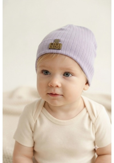 Organik Pamuklu, Yumuşak Dokulu, Ribanalı Düz Model 3 Lü Set Unisex Bebek Şapkası Mor-fuşya-gri