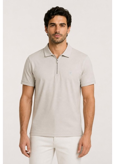 Alexander Gardi Kısa Kollu Fermuarlı Polo T-shirt Bej