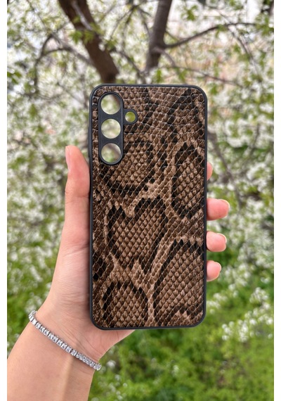 Samsung Uyumlu Galaxy A16 Yılan Desenli Kabartma Dokulu Kılıf Kahverengi