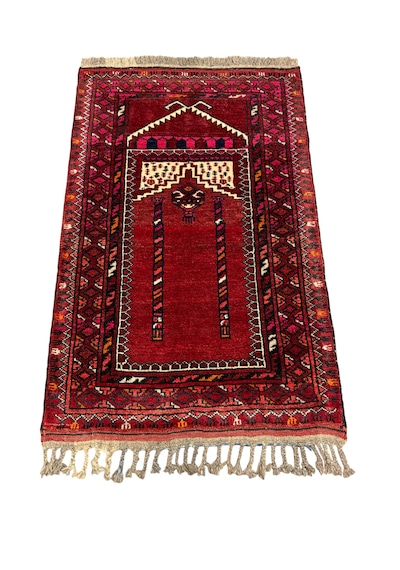 El Dokuma Afgan Halısı Seccade 73x120 Kırmızı %100 Yün Kök Boya Namazlık Kırmızı