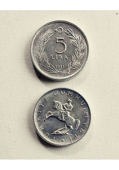 5 Lira 1981 Eski Koleksiyon Madeni Para.