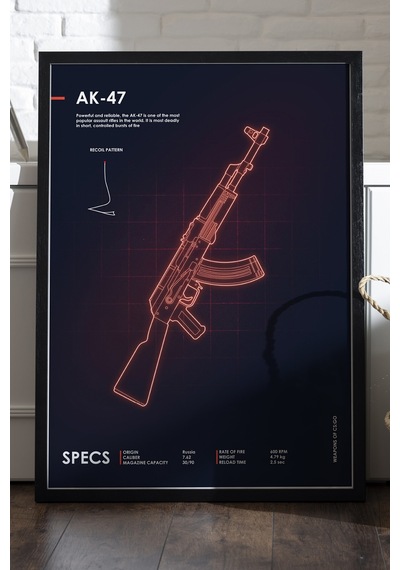 Cs:go Ak-47 Siyah Ahşap Çerçeveli Poster, Dekoratif Oyun Duvar Tablosu