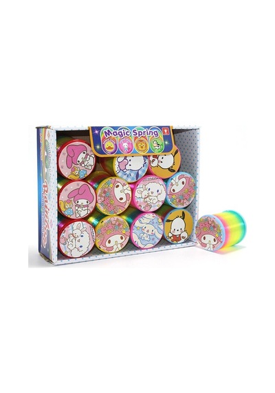 Sanrio Karakterli Magic Spring Stres Yayı - Standlı Gökkuşağı Renkli Oyuncak Seti 12'li Alk3988