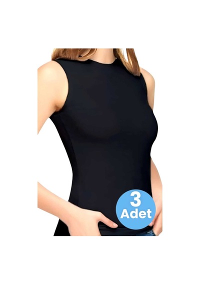 Uniquetrenders Kadın Sıfır Kol Bisiklet Yaka Pamuklu Atlet 3'lü Set Siyah