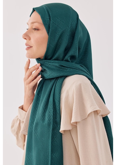 Mirsoy Scarf Halka Desen Parlak Jakar Şal - Petrol Yeşili Petrol Yeşili
