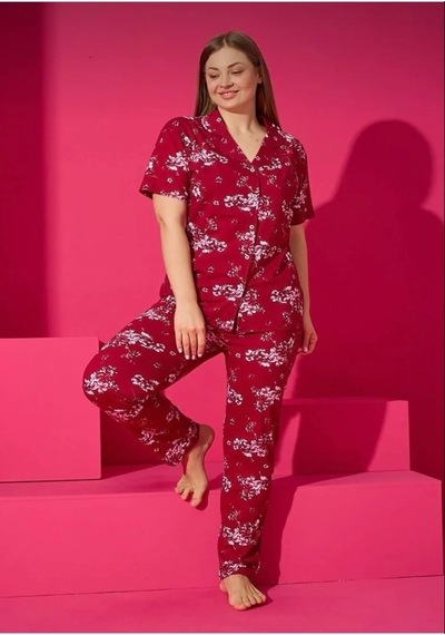 Eliz 7005-9-b Pamuk Battal Kısa Kol Kadın Pijama Takımı Çok Renkli