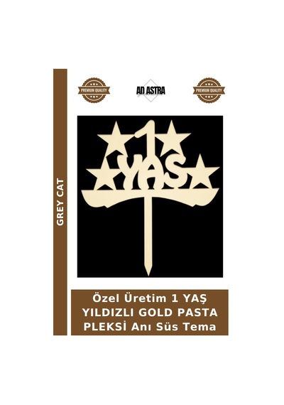 Özel Üretim 1 Yaş Yıldızlı Gold Pasta Pleksi Anı Süs Tema Altın