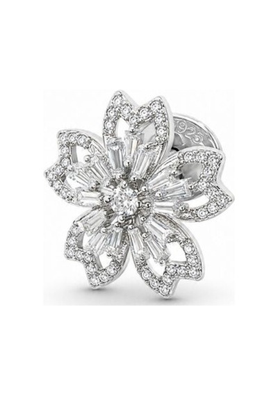 Oya Silver Beyaz Zirkon Taşlı Gümüş Çiçek Rozet Broş 1.8x1.8cm Tlckckyl09