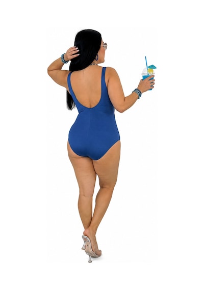 Büyük Beden Kruvaze Yaka Korseli Kadın Mayo İndigo