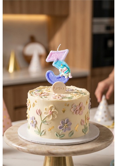 Unicorn Figürlü Pastel Renkli Rakam Mum Doğum Günü Pasta Süsü