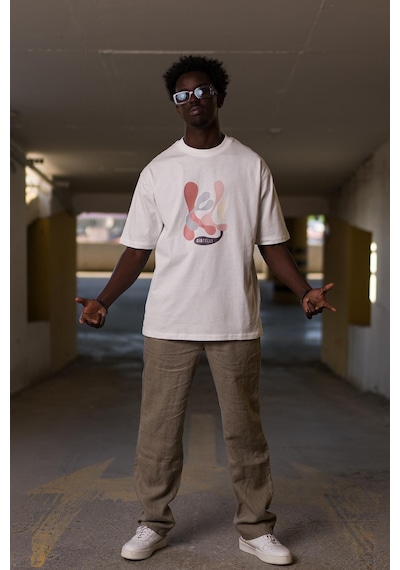 Bisiklet Yaka  Önü Baskılı Oversize Geniş Model T-shirt 001