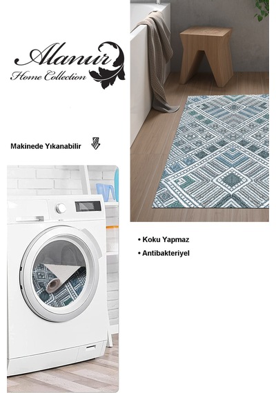 Dekoreko Kaymaz Taban Djt Banyo Halısı Trend Modern 2029 Mavi