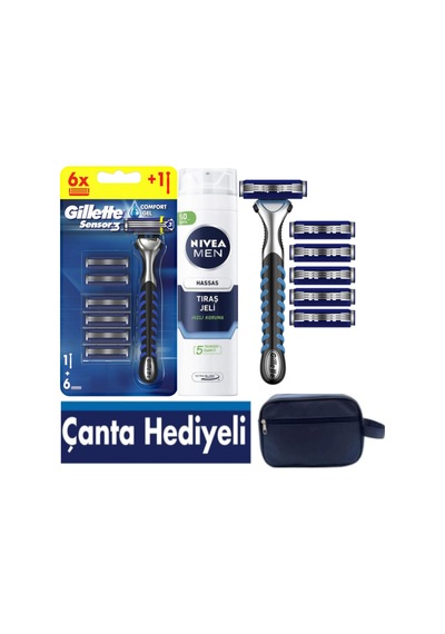 Sensor3 Erkek Tıraş Makine+ 6 Yedek Bıçak + 200 Ml Sensitive Tıraş Jel+ Çanta Hediyeli