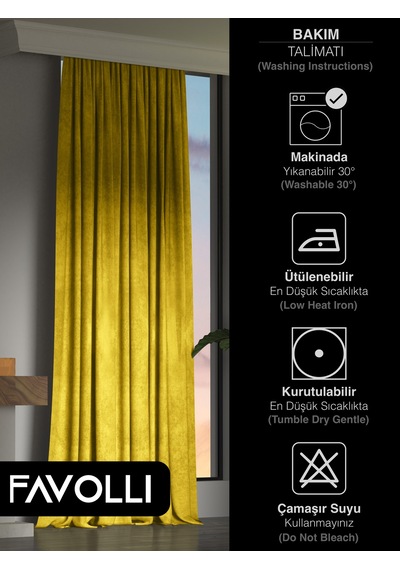 Br Favolli Kadife Dokulu Güneş Sarısı Ada Fon Perde Ekstrafor Büzgülü Dream Series Güneş Sarısı