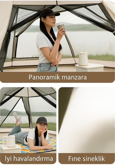 8-10 Kişilik Otomatik 4 Mevsim Kamp Çadırı 280x280x155 Cm Su Geçirmez, Hızlı Kurulum, Geniş Alan Genel