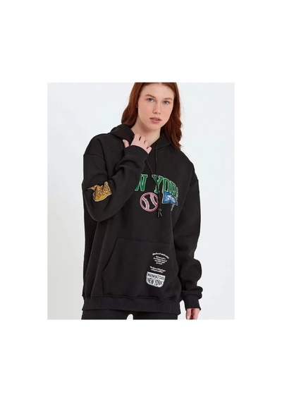 Zenna Tarz Baskılı Kapüşonlu Sweatshirt - Siyah