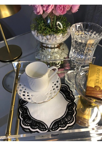 Majestik Siyah Dalgalı Nakış Peçete 2'li Set 15x15cm Premium Kokteyl Sunum Peçetesi Çok Renkli