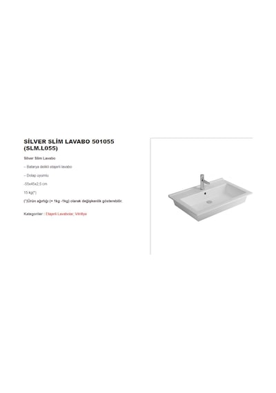 Newarc Silver Slim Tezgâh Üstü Batarya Delikli Beyaz Lavabo 55x45 Cm 501055 Slm.l055 Beyaz