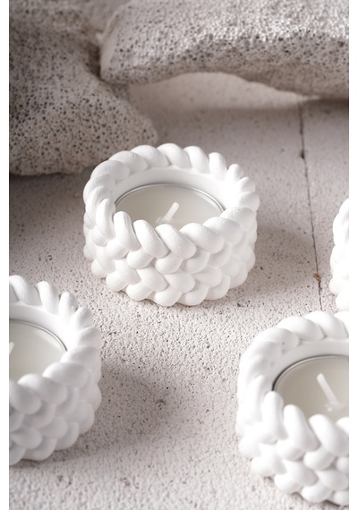 4 Lü Tealight Hasır Mumluk Ev Dekorasyonu Beyaz