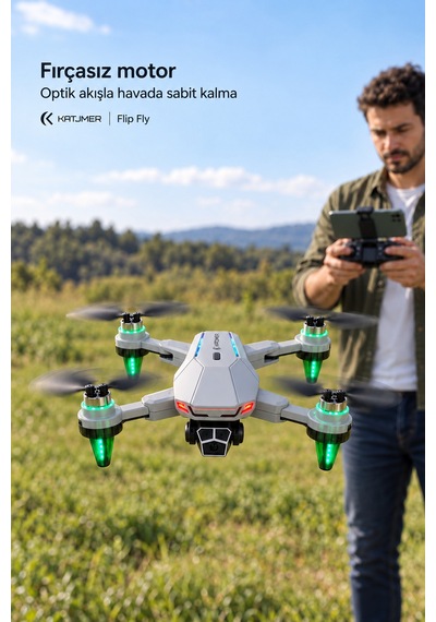 S109 Flip Fly Çift Kameralı Katlanabilir Drone 480p, Fırçasız Motor, Wi-fi Görüntü Aktarımı, Optik Akış, 156,6 G Gri