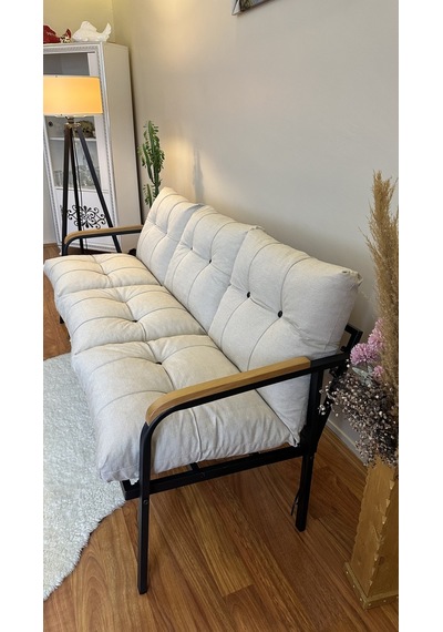 Modern Style Home Modern Avcılar Balkon, Bahçe, Cafe - Metal Kanepe Koltuk Takımı 3 Lü Krem Modernk039 Krem