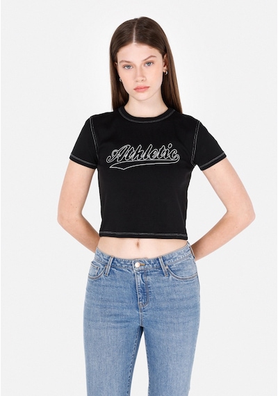 Colin's Colins Slim Fit Yuvarlak Yaka Baskılı Kadın Siyah Kısa Kol Tişört Cl1073151 Q1.v2 Blk Colin's Colins Slim Fit Yuvarlak Yaka Baskılı Kadın Siyah Kısa Kol Tişört Cl1073151 Q1.v2 Blk