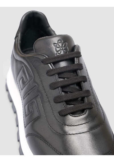 %100 Hakiki Deri Siyah Kadın Sneaker Siyah